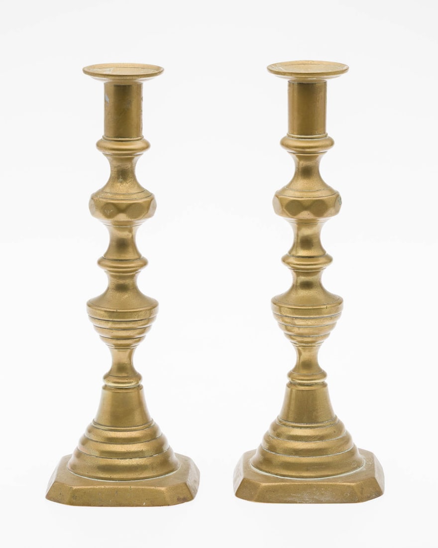 Pair of English Brass Candlesticks, 19th C (1 of 7)