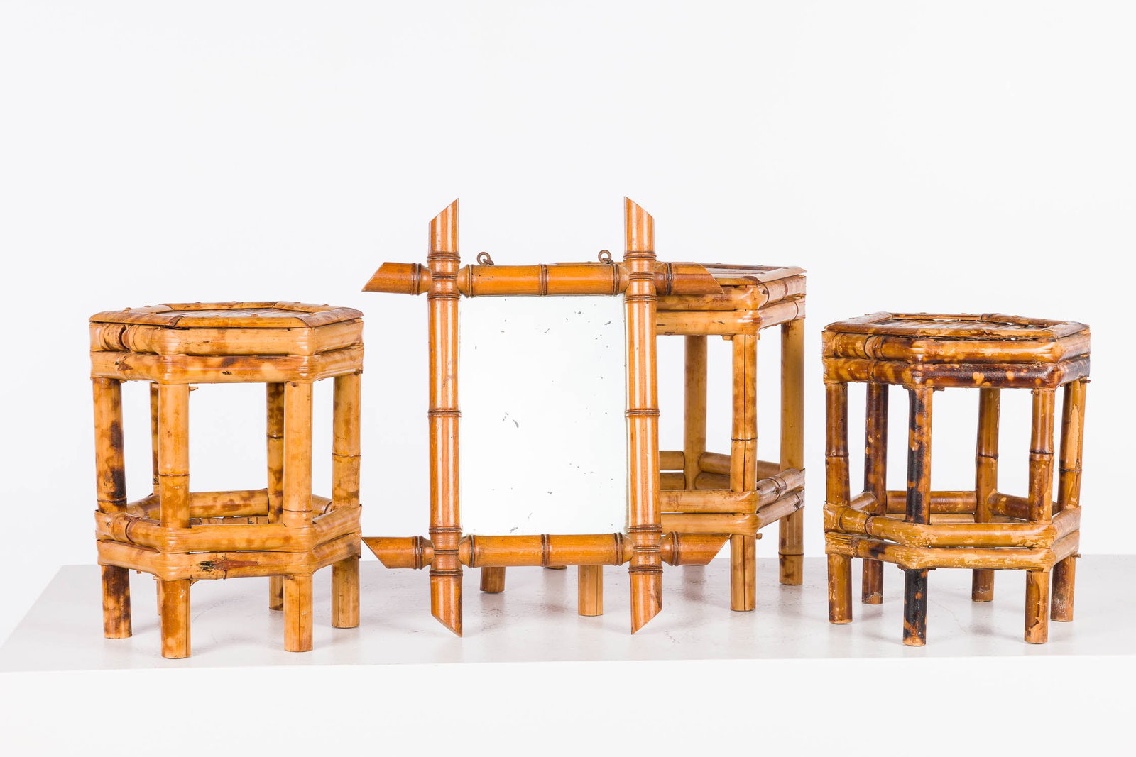 3 Octagonal Bamboo Pedestals & Small Wall Mirror (1 of 11)