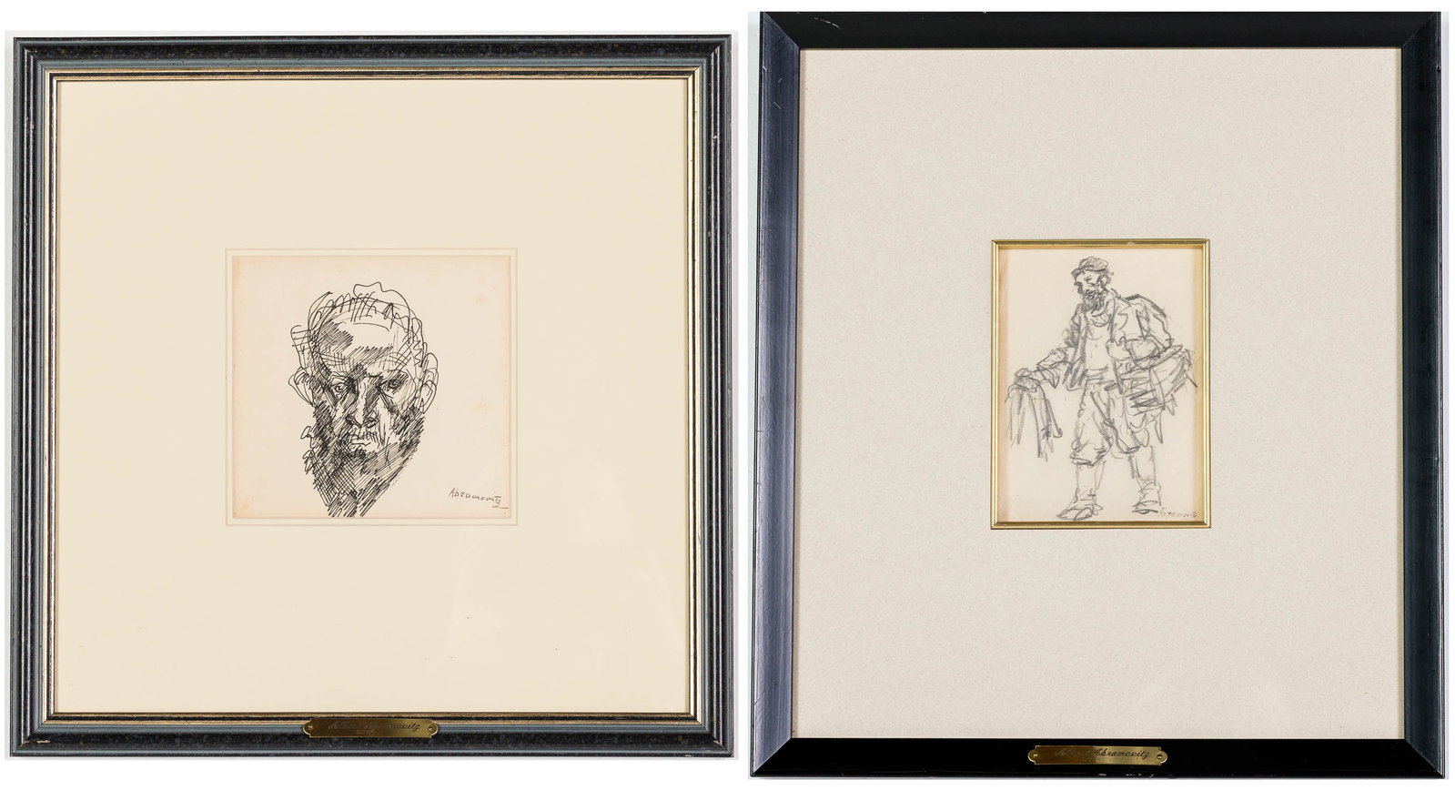 Albert Abramovitz (Russia/NY, 1879-1963), 2 Drawings: Property of a South Carolina Private Collector Description: Albert Abramovitz (Russia/NY, 1879-1963), 2 Pencil Drawings, both signed lower right corner, one depicting a pen sketch of a male portrait,