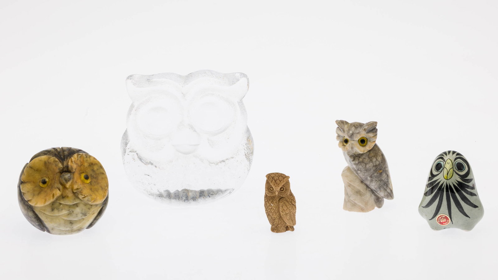 5 Ceramic, Glass and Stone Owl Figurines (1 of 10)