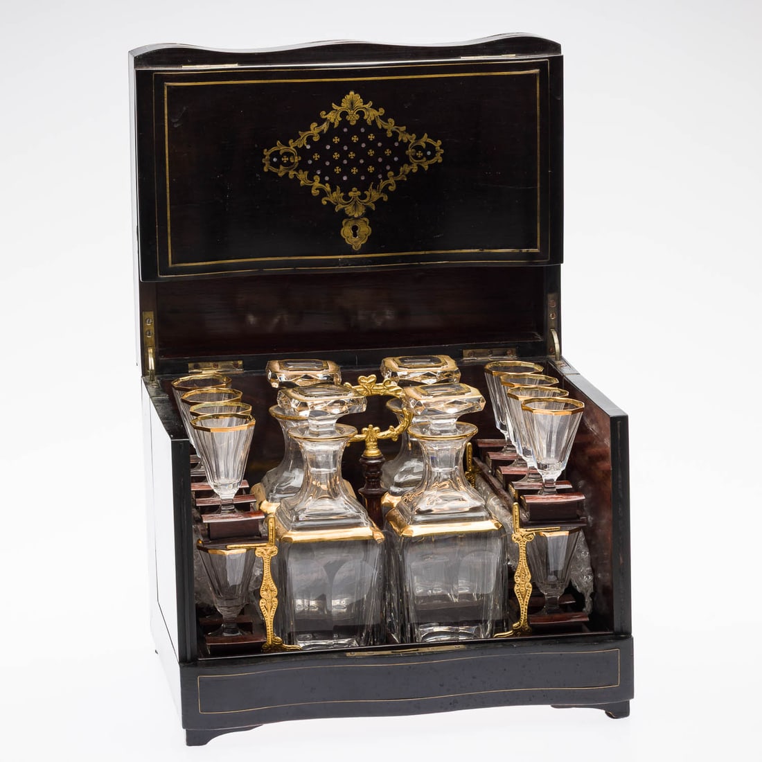 French Inlaid Tantalus Set, 19 C (1 of 16)