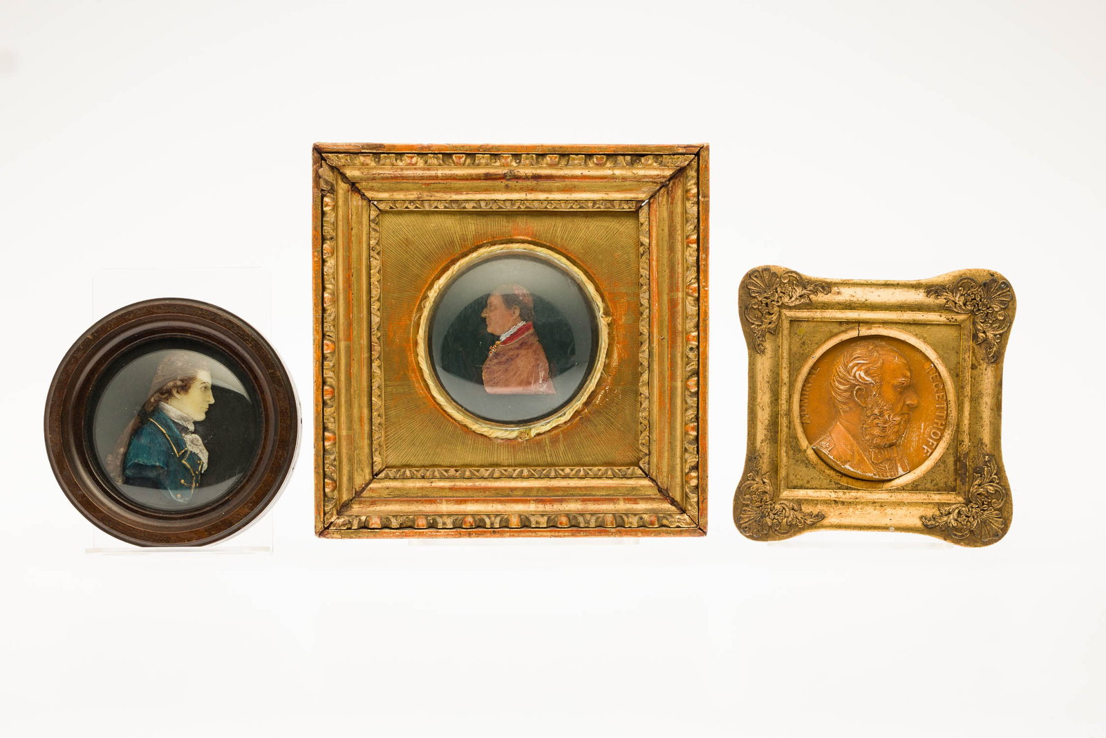 Grand Tour Plaque, Wax Captain Portrait & Wax Bust: Property of Bliss Hebert and Allen Charles Klein Description: Grand Tour Ceramic Plaque and Wax Portrait of a Captain and Another Wax Bust, one inscribed "Admiral Tegetthoff" around the plaster