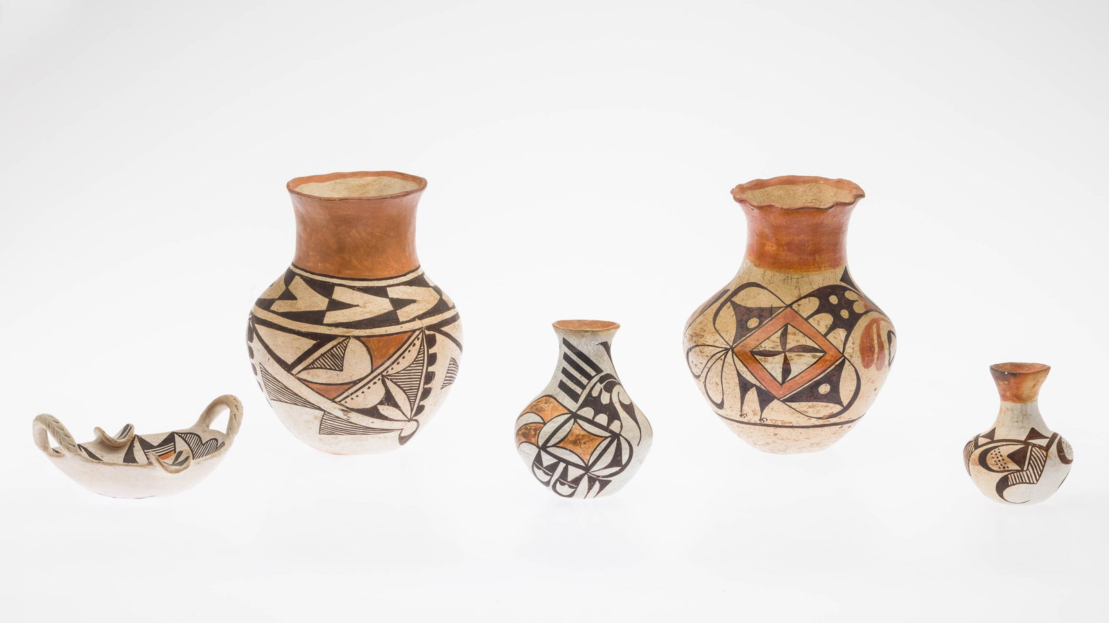 5 Acoma Polychrome Decorated Artifacts, 20th Century (1 of 18)