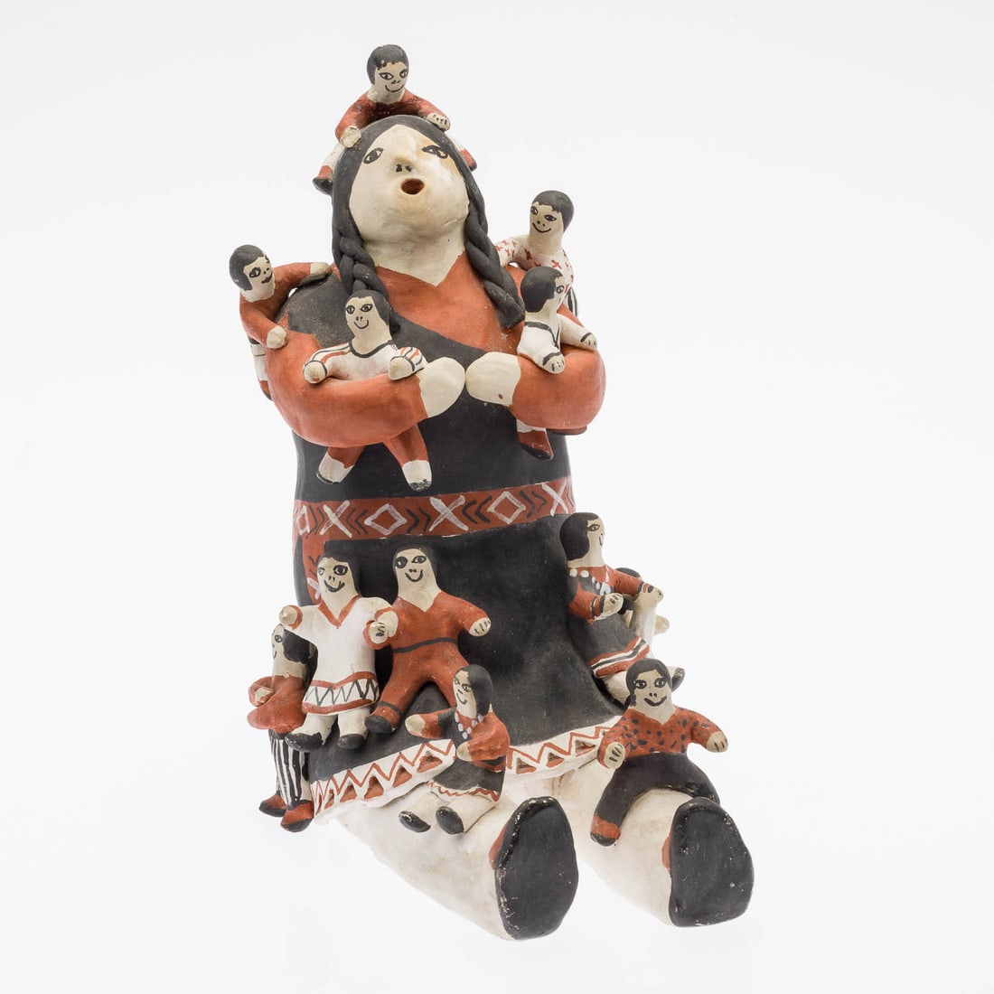 Large Cochiti Storyteller, 20th Century: Property of Bliss Hebert and Allen Charles Klein Description: Large Cochiti Storyteller, 20th Century, depicting a seated mother holding multiple children in high relief, unsigned. Meas