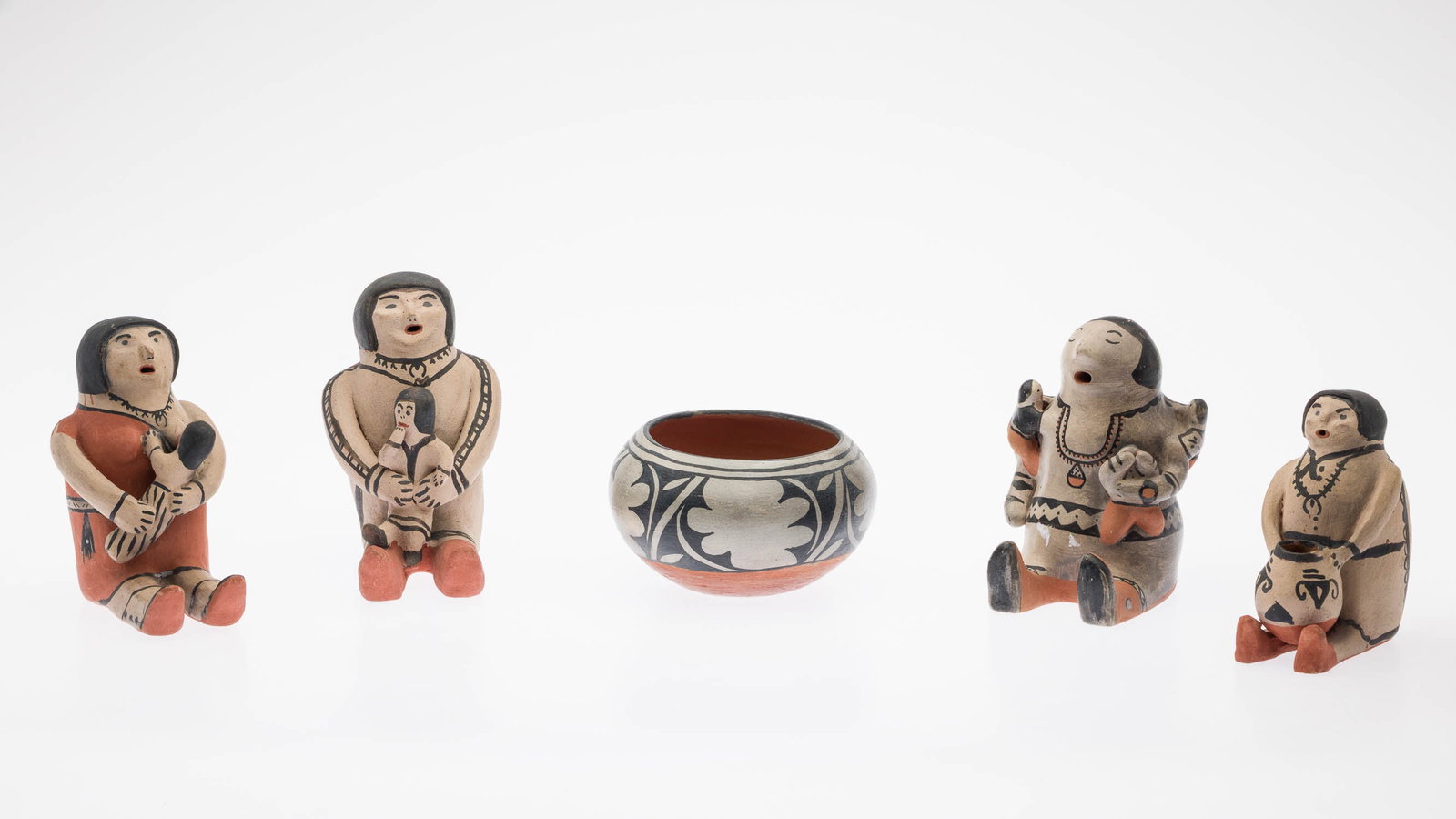 4 Polychrome Cochiti Figures and a Bowl, 20th C (1 of 16)