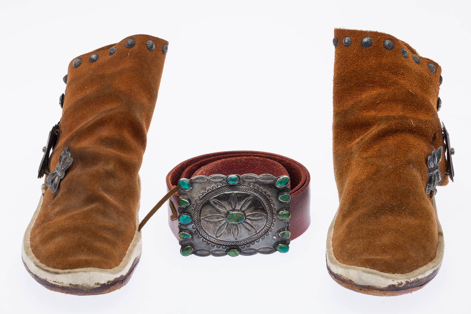Navajo Silver and Turquoise Belt and Suede Boots (1 of 8)
