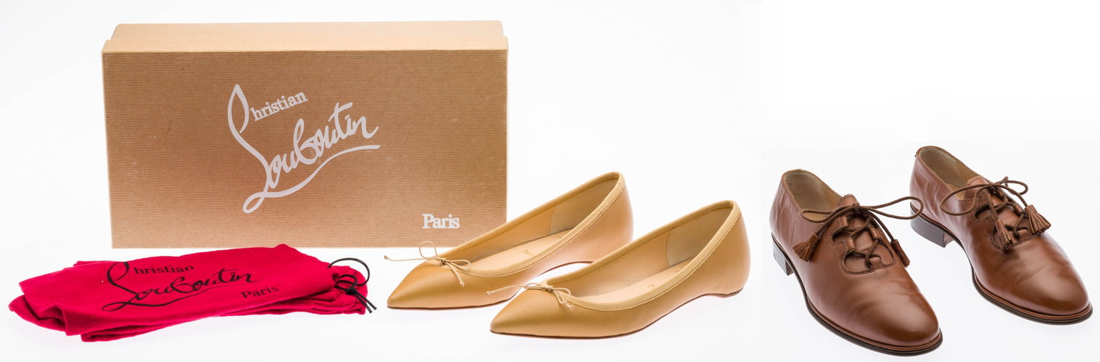 Louboutin Solasofia Ballet Flats & Fiorent Shoes: Description: Louboutin Solasofia Ballet Flats and Fiorent Leather Shoes, comprising Christian Louboutin Solasofia Ballet Flats with sleek pointed-toe in beige nappa leather, accented with a thin