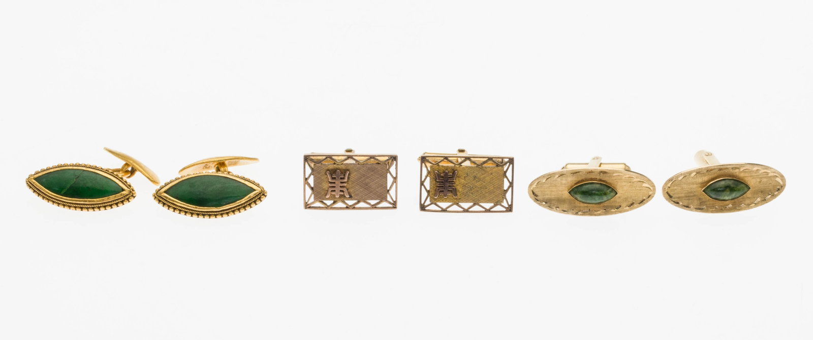 Three Pairs of 14K and Jade Cufflinks (1 of 8)