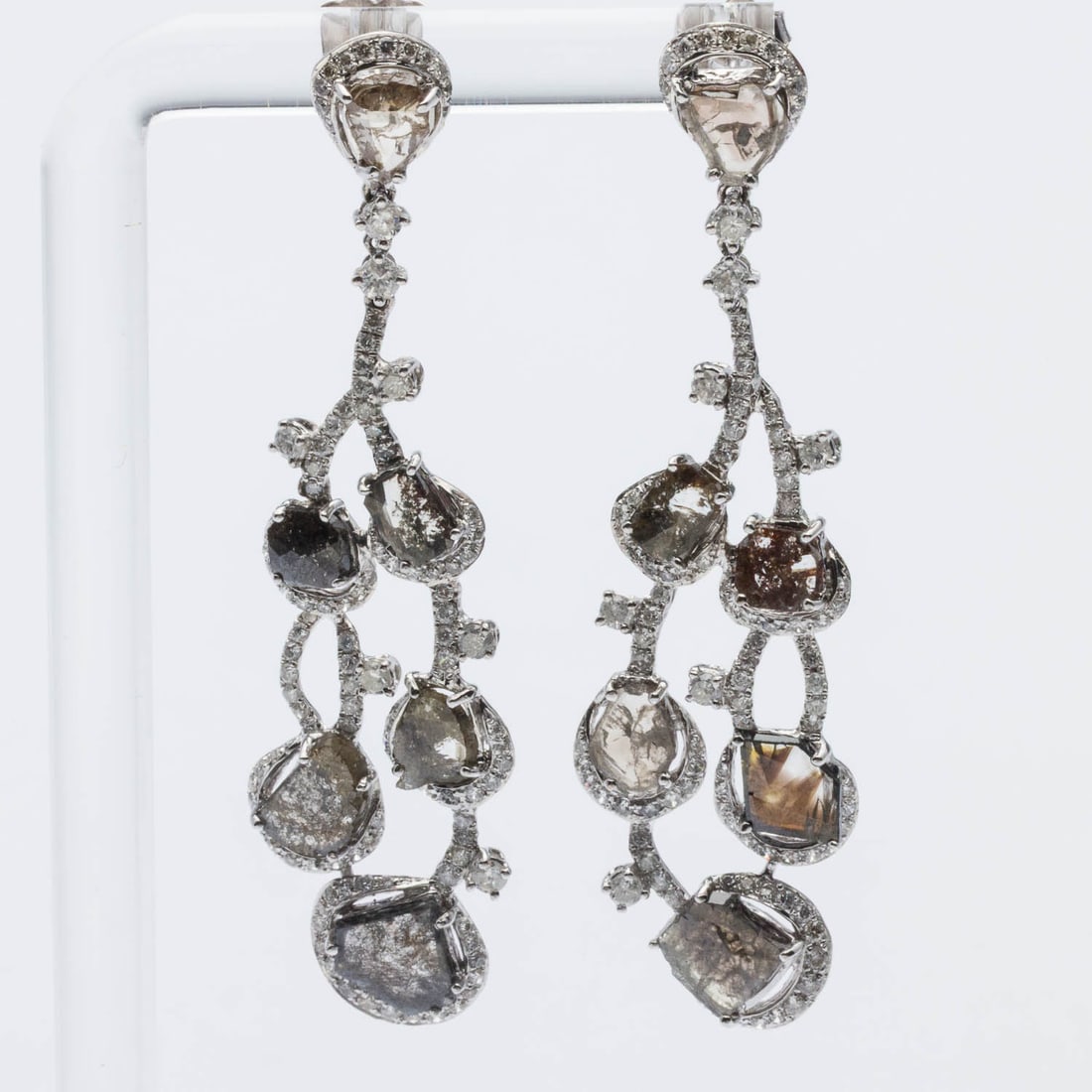 18K White Gold, Smoky Diamond & Diamond Earrings (1 of 4)