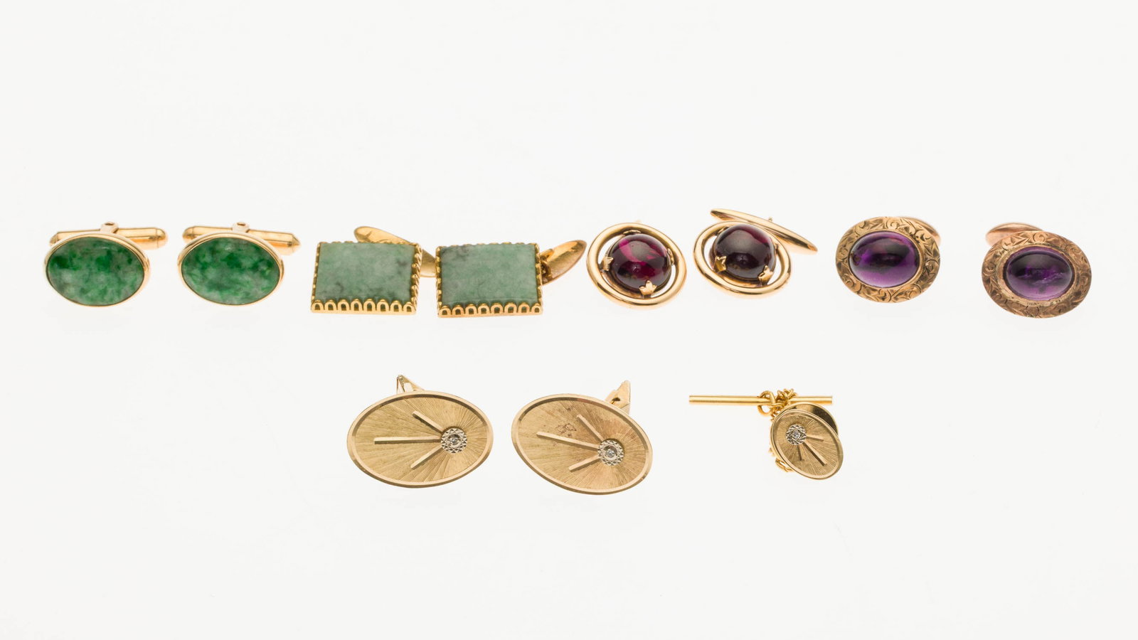 5 Pairs of Gold Cufflinks and a Tie Pin (1 of 7)