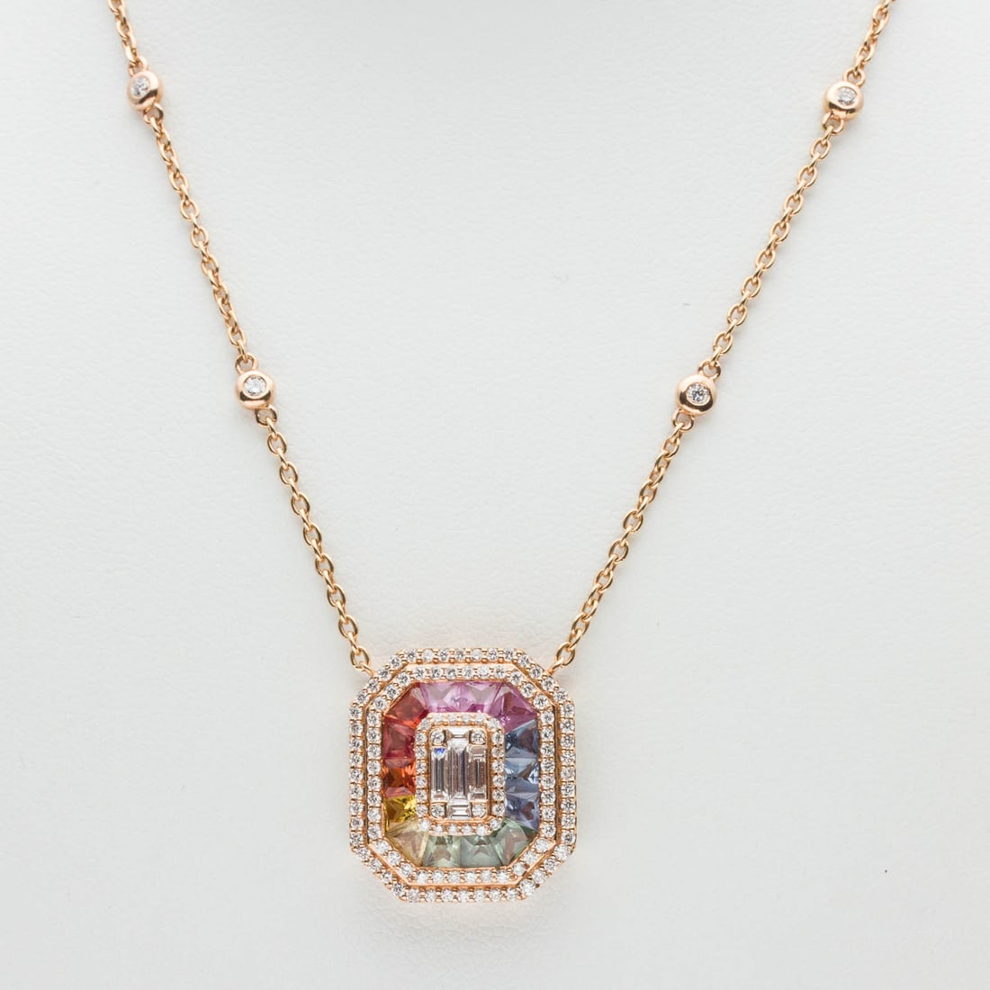 18K Gold, Rainbow Sapphire and Diamond Necklace (1 of 5)