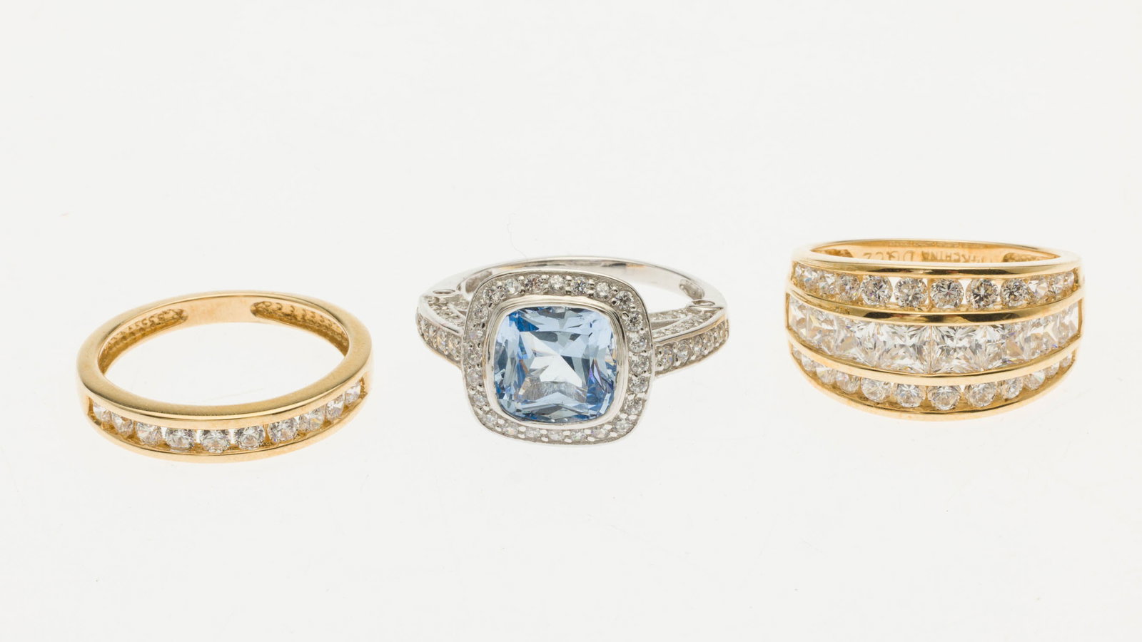 Three 14K Gold and CZ Rings one Featuring Aquamarine (1 of 6)