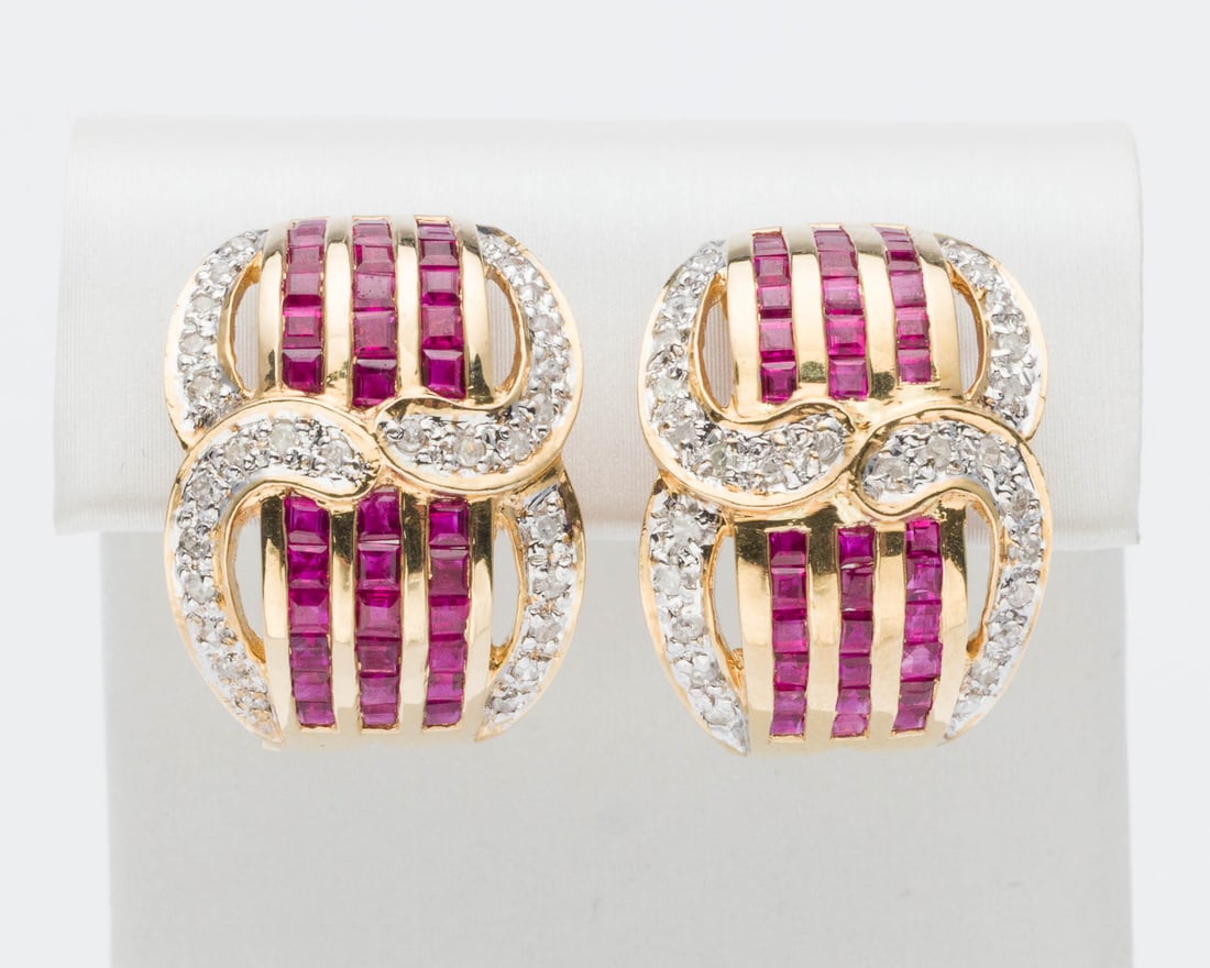 Pair of 14K Gold, Ruby and Diamond Earrings (1 of 5)