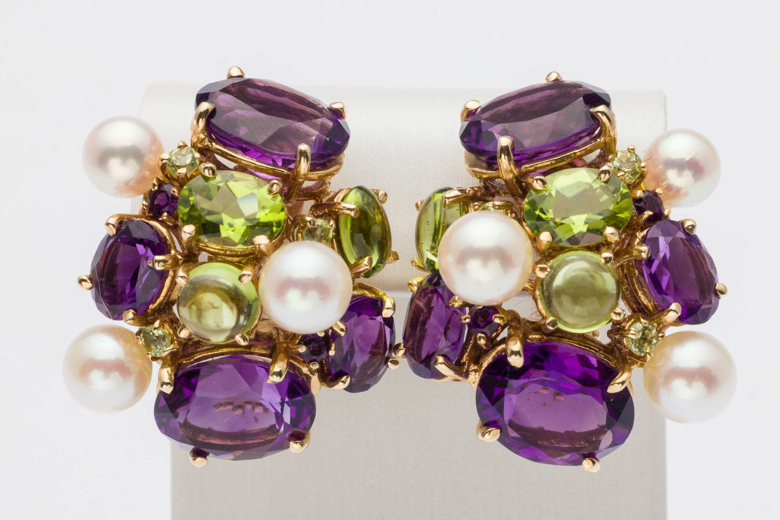 Pair 14K Amethyst, Pearl & Peridot Earrings (1 of 5)