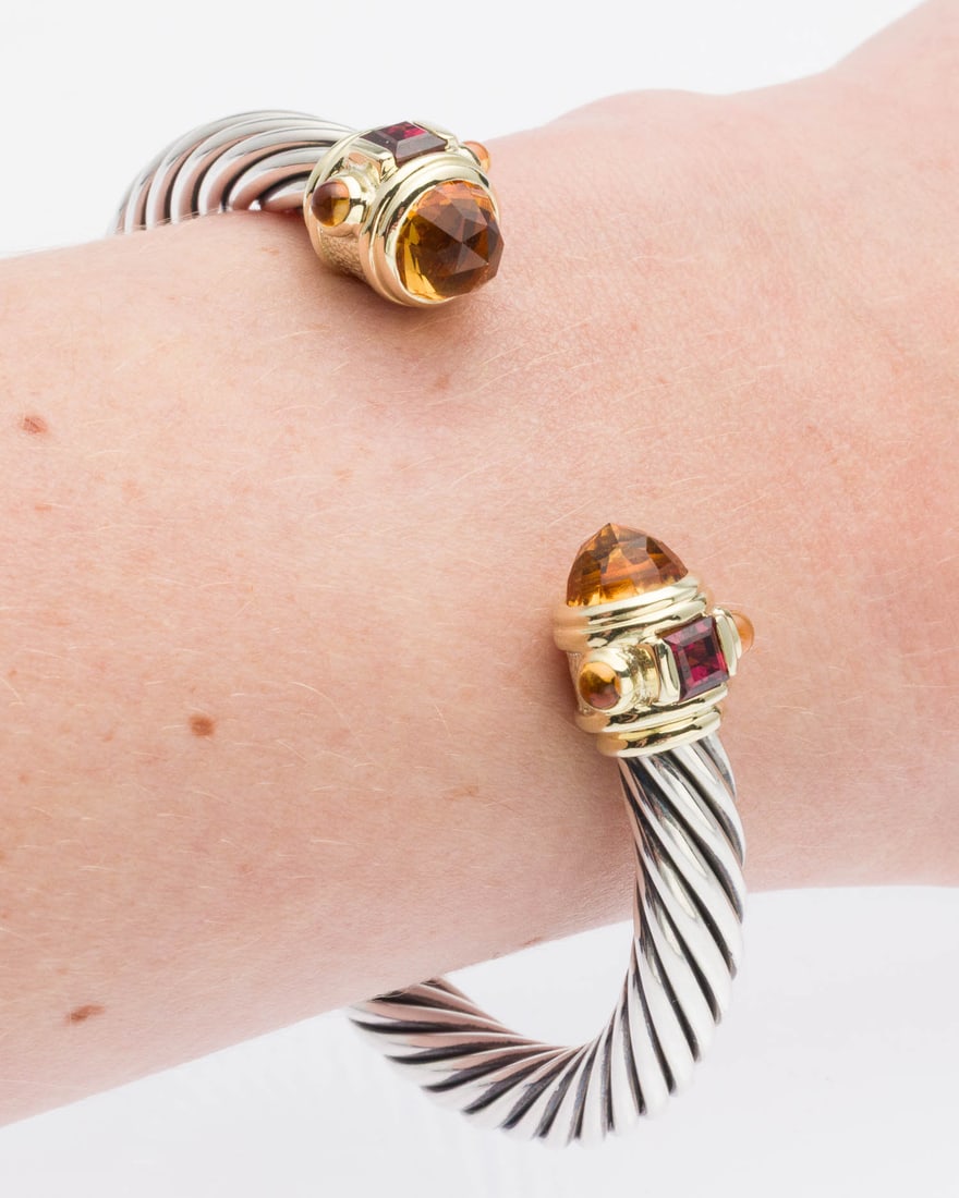 David Yurman Sterling & 14K Citrine Cable Bracelet (1 of 9)