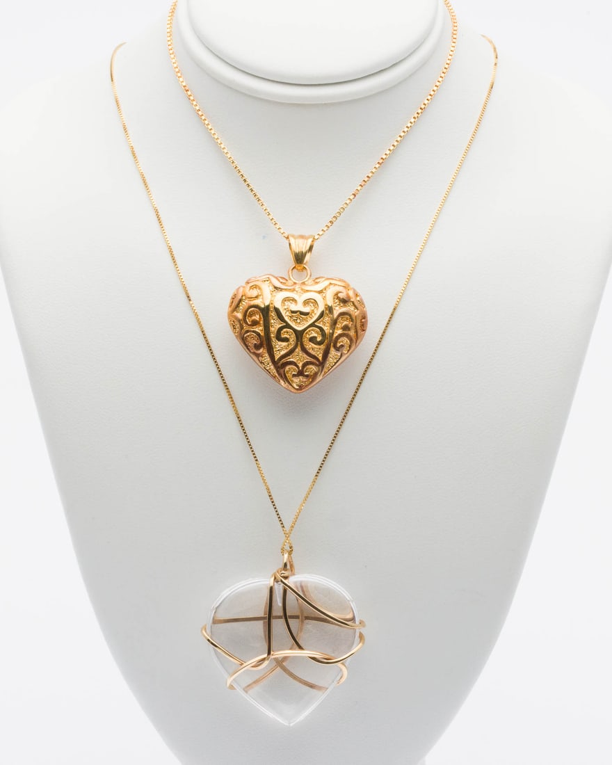 Two Gold Heart Necklaces (1 of 4)