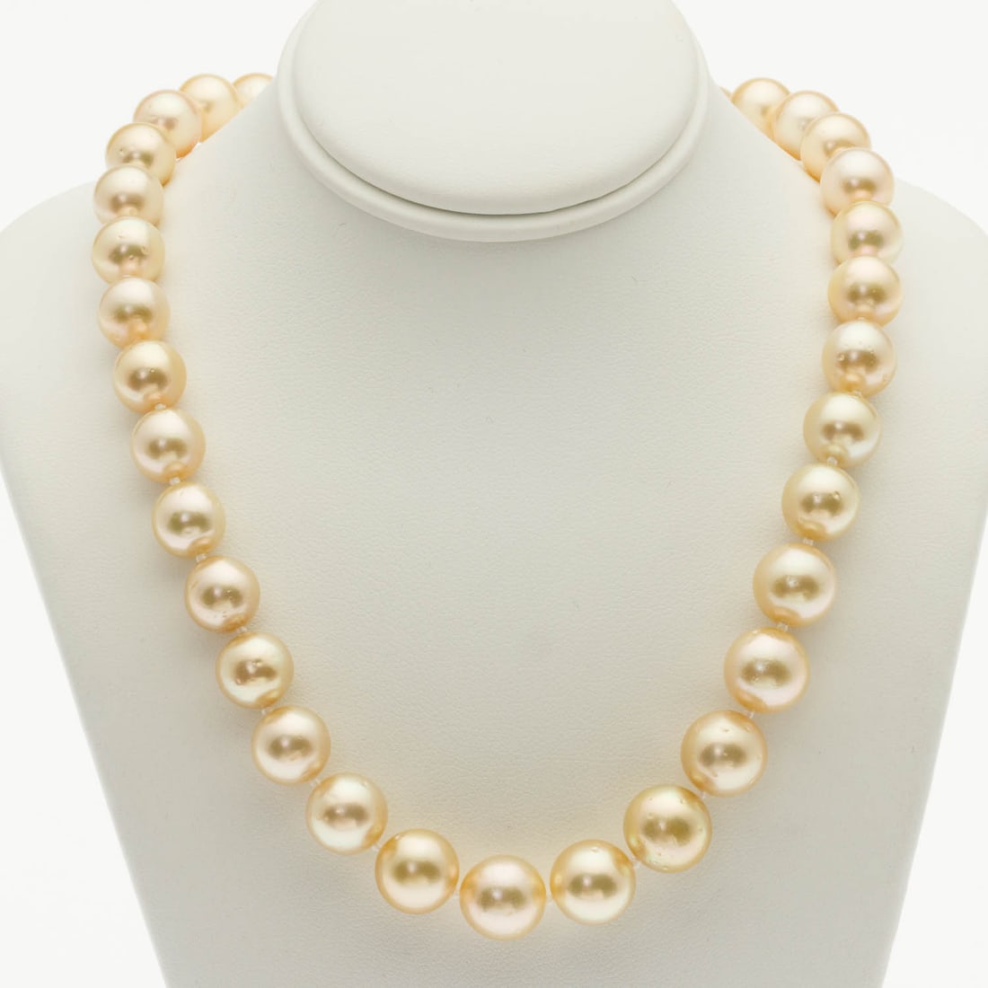 South Sea Pearl Necklace w 14K Gold & Diamond Clasp: Property of a Private Collector, Hilton Head, SC. Description: South Sea Pearl Necklace with 14K Gold and Diamond Clasp, strung with approx. 9 mm pearls with 14K yellow and white gold clasp featuring