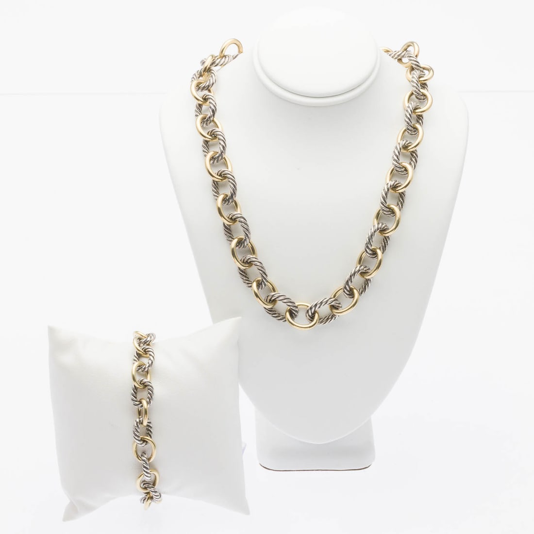 David Yurman Sterling &18K Chain Necklace & Bracelet (1 of 5)