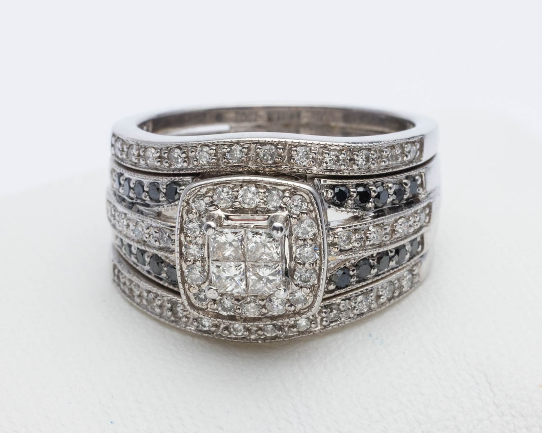 14K White Gold, Diamond & Black Diamond Ring, Size 7 (1 of 6)