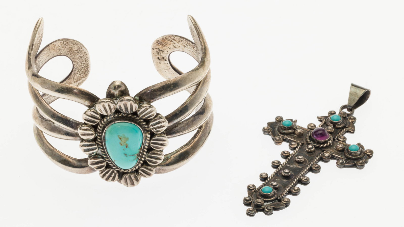 Silver Navajo Cuff & Unmarked Silver Cross Pendant (1 of 11)
