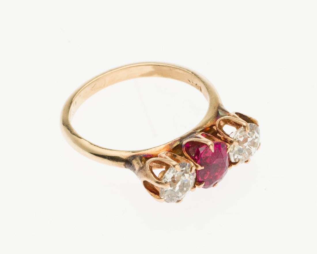 14K Gold, Ruby and Diamond Ring, Size 4.5 - 3