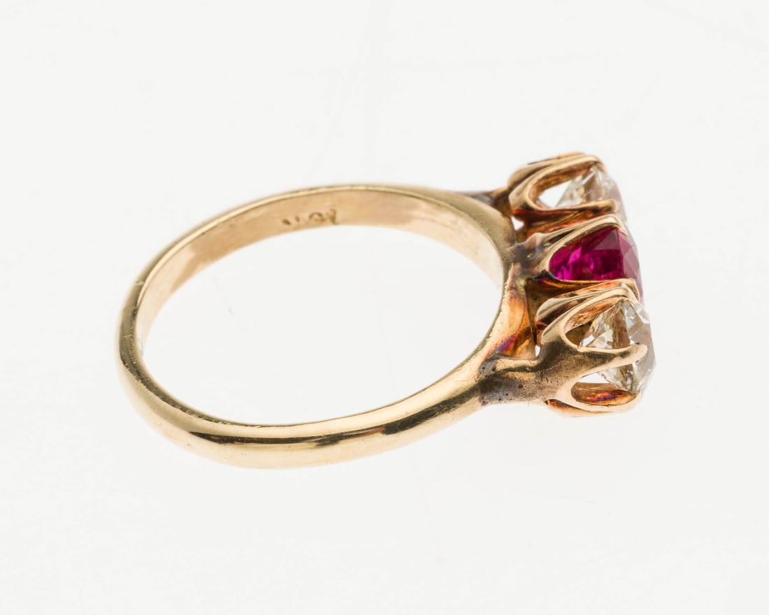 14K Gold, Ruby and Diamond Ring, Size 4.5 - 4