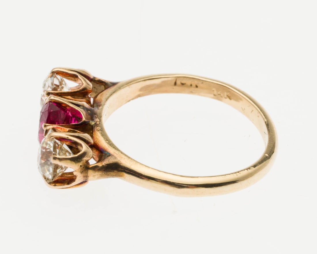 14K Gold, Ruby and Diamond Ring, Size 4.5 - 6