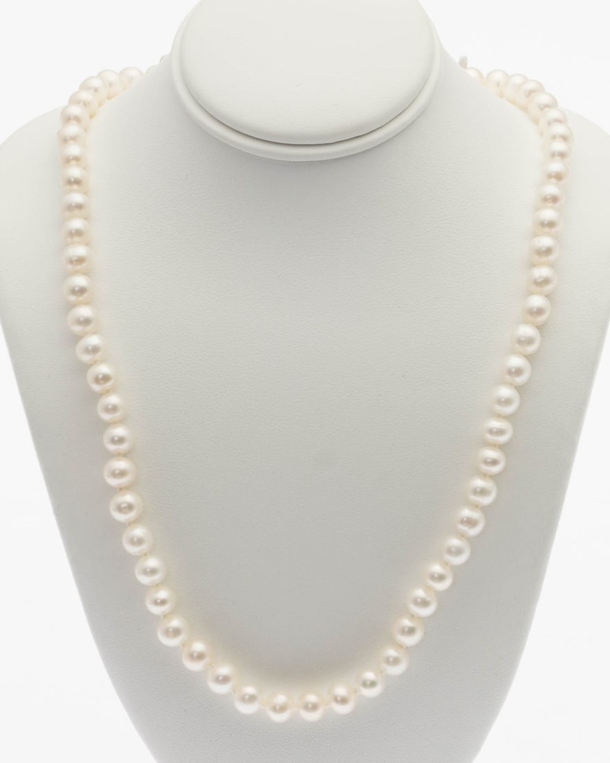 Heritage Pearl Necklace, 18 in.: Property from a Private Collection, Jacksonville, FL Description: Heritage Pearl Necklace, 18 in., strung with approx. 6.5 mm white pearls with sterling silver hook and box clasp, marked '925' on