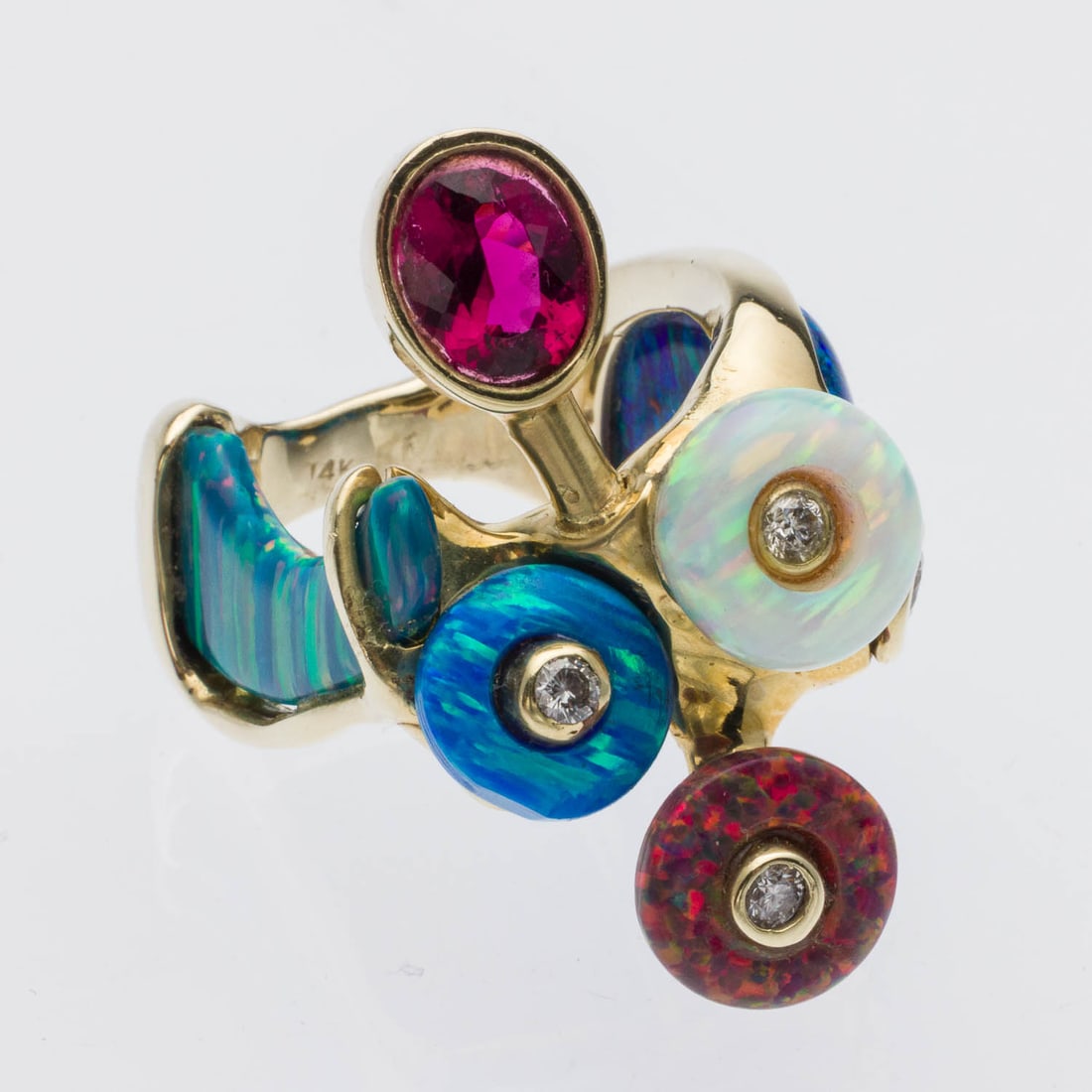 Roberto Vengoechea Custom 14K & Gemstone Ring, Sz 9 (1 of 7)