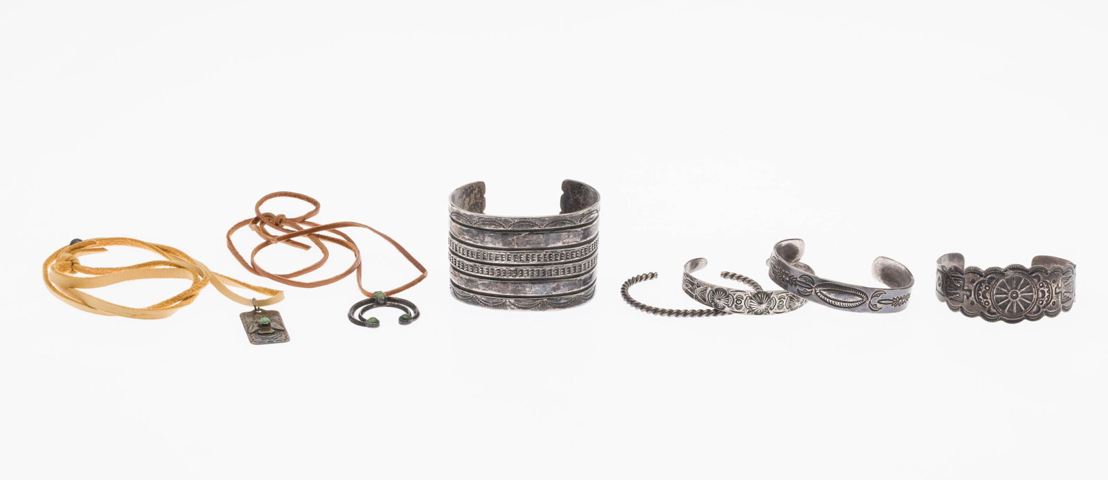 5 Navajo Silver Bracelets & Two Turquoise Pendants (1 of 10)