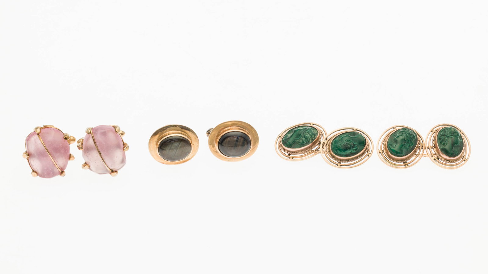 Group Carved Stone, Glass & Gold Cuff Links, 3 pcs (1 of 6)