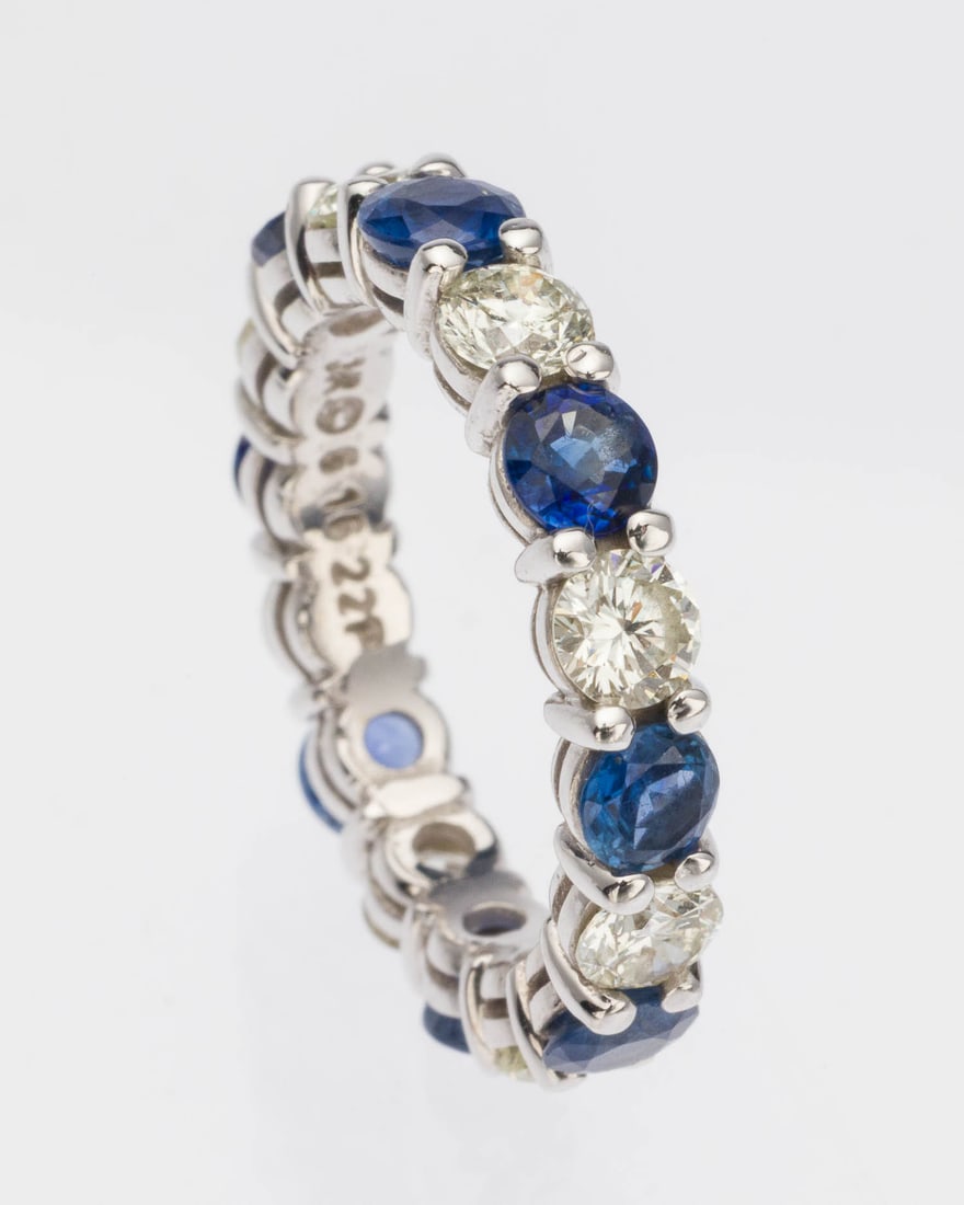 Blue Sapphire and Diamond Platinum Band, Size 5.75 (1 of 4)