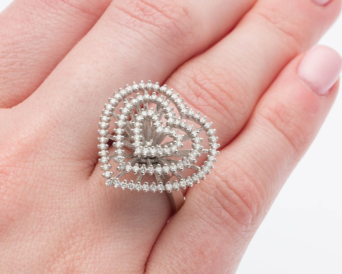 18K White Gold and Diamond Heart Ring, Size 7.25 (1 of 7)