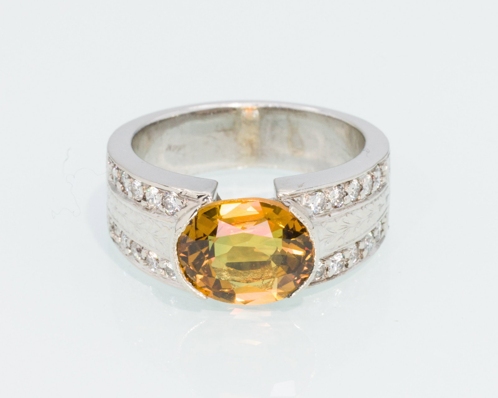Orange Sapphire, Diamand and 14K Gold Ring (1 of 7)