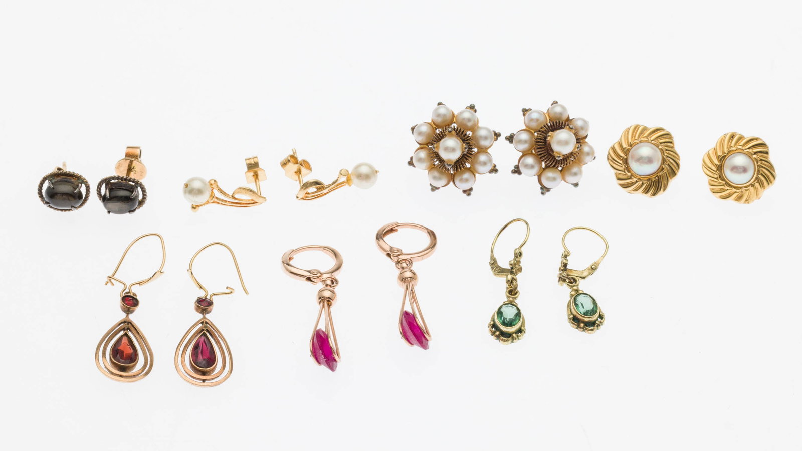 Seven Pairs of Gold and Multigem Earrings (1 of 7)