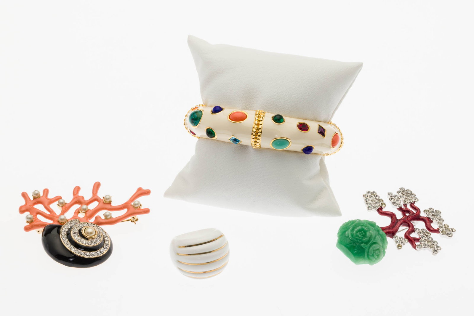 Kenneth Jay Lane Cuff & Brooch w/ White Enamel Ring (1 of 12)