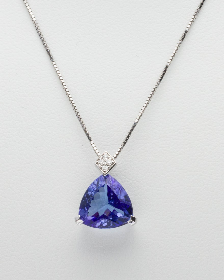 14K Gold, Trillion Tanzanite and Diamond Necklace (1 of 5)