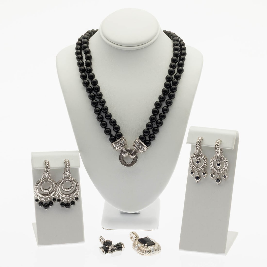 Judith Ribke Sterling & Black Beaded Jewelry, 5 pcs: Property from a Private Collection, Savannah, GA Description: Group of Judith Ribke Sterling Silver and Black Beaded Jewelry, 5 pcs., comprising a double strand black beaded necklace with sterling