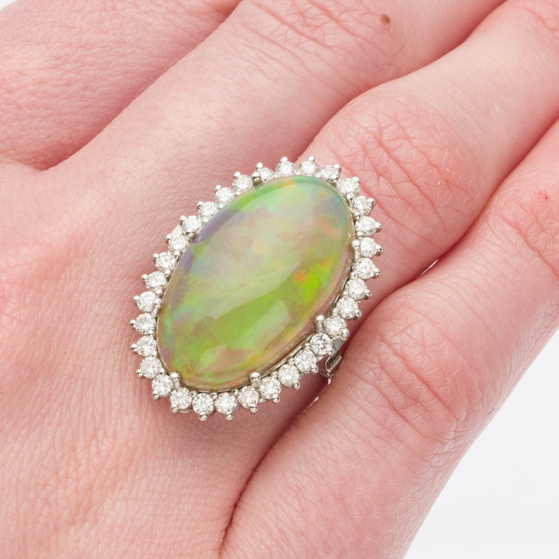 Opal (20 ct) & Diamond (1.02 ct) Platinum Ring, Sz 7 (1 of 7)
