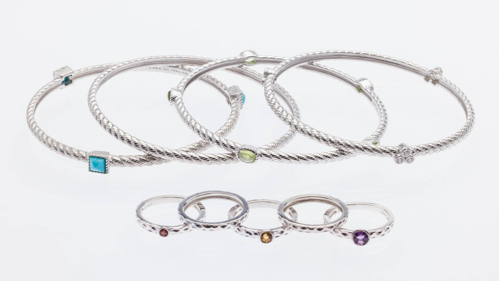4 Sterling & Gemstone Judith Ripka Bangles & 5 Rings (1 of 7)