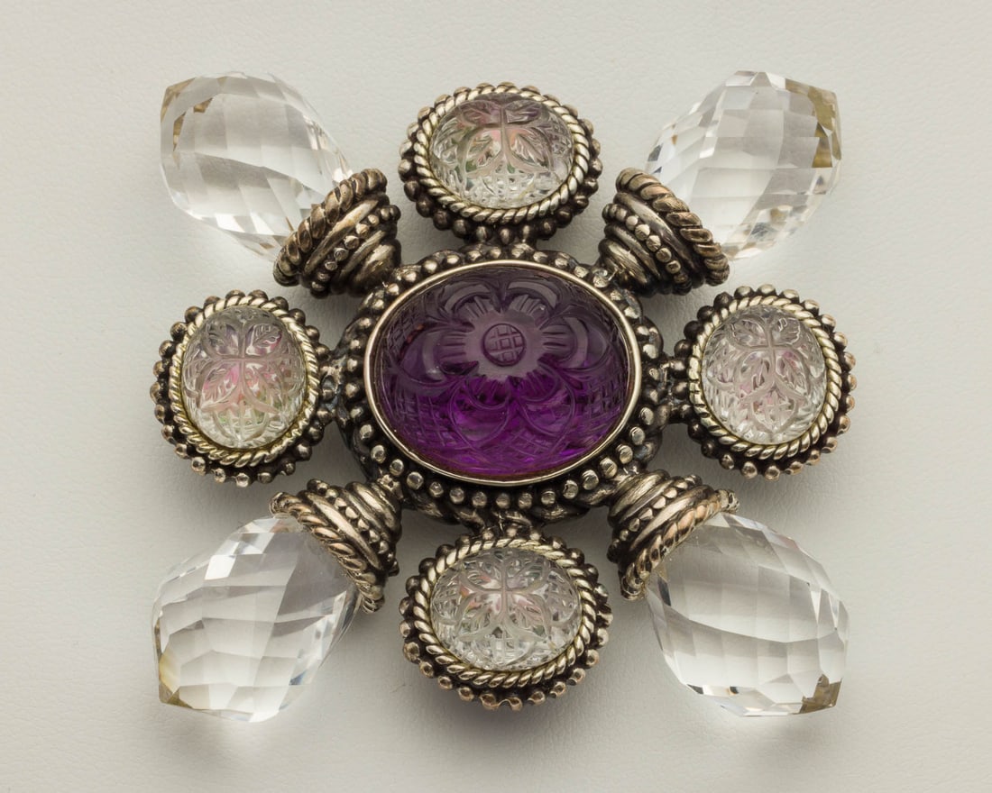 Steven Dweck Sterling Silver, Amethyst & Quartz Pin (1 of 3)
