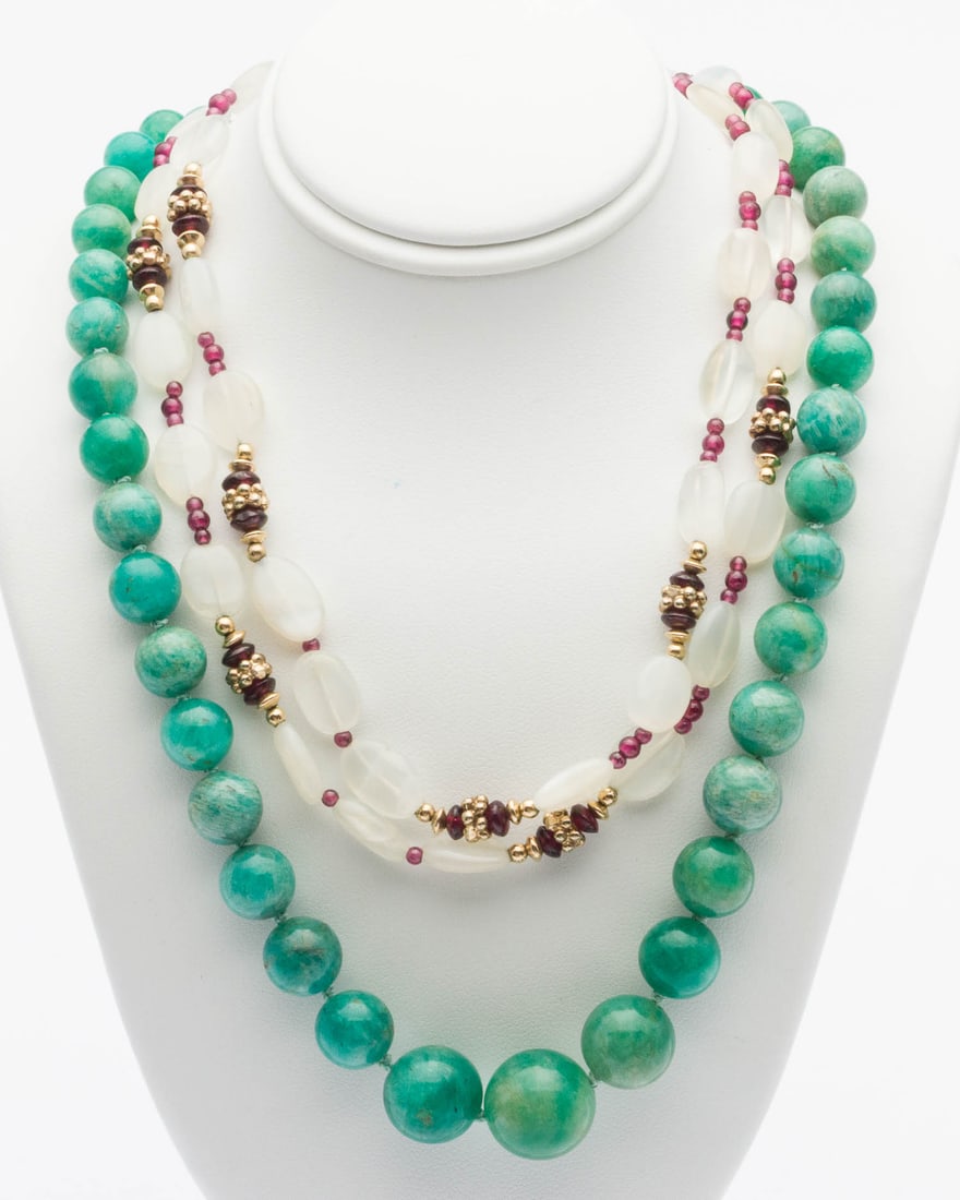 Moonstone & Garnet Necklace & Beaded Stone Necklace (1 of 4)
