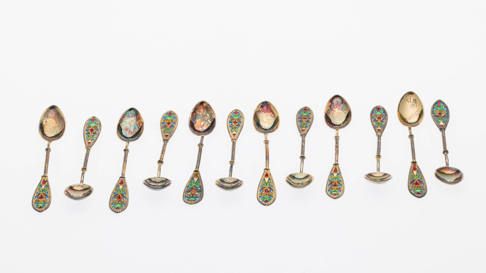 Sterling Silver and Enamel Demitasse Spoons, 12 pcs (1 of 9)