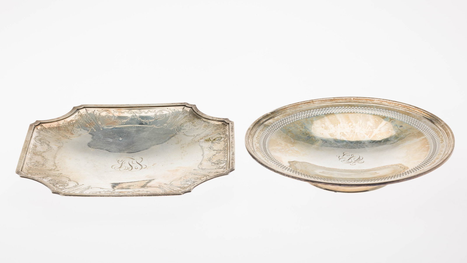 2 Sterling Silver Footed Plates - 5