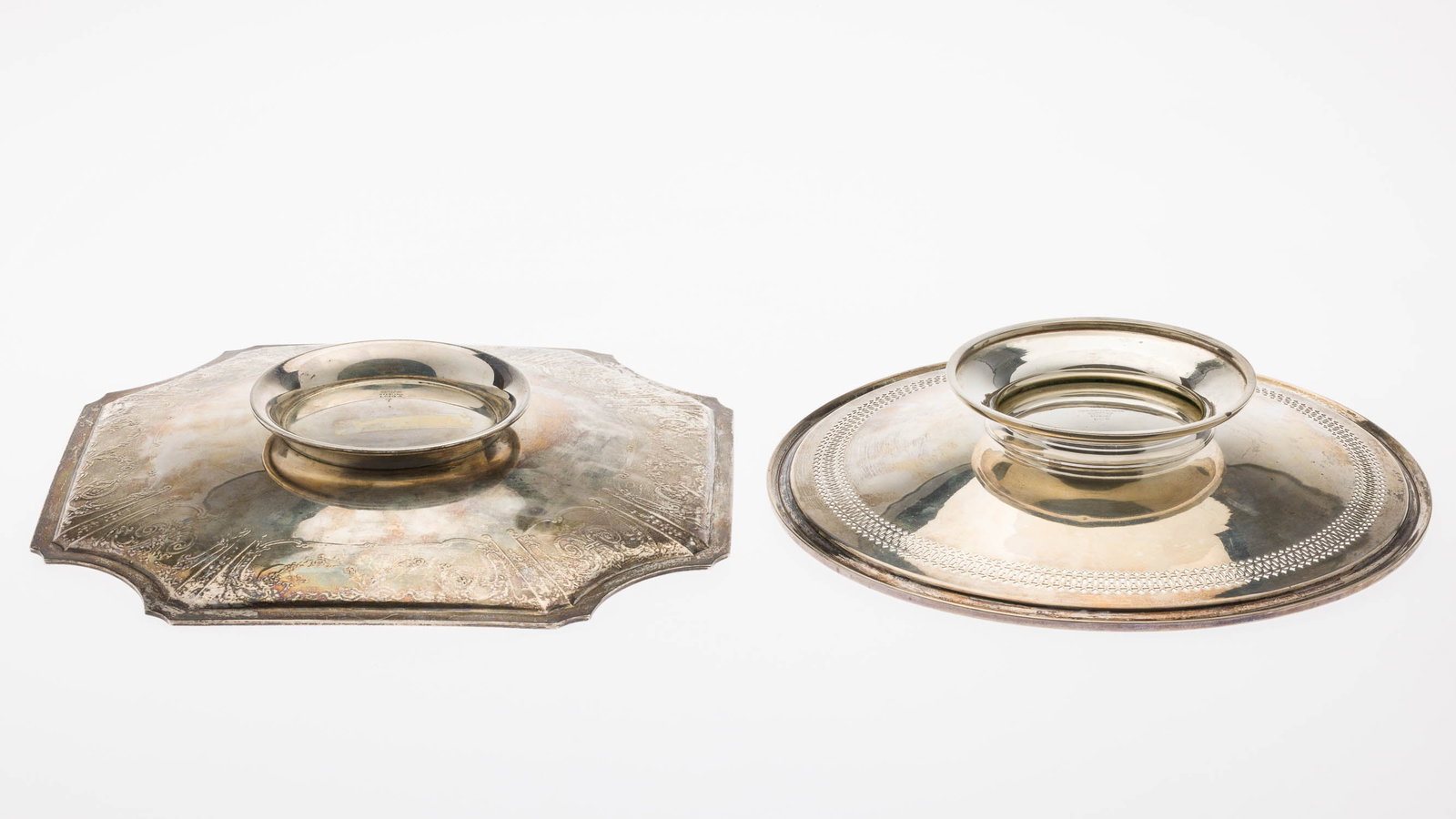 2 Sterling Silver Footed Plates - 6