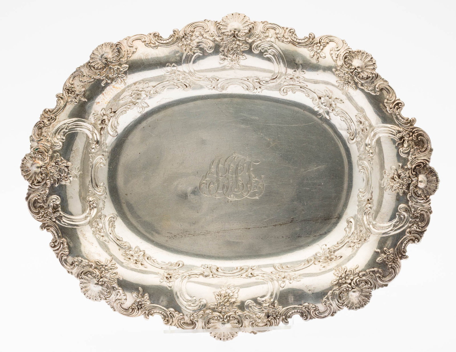 Tiffany Sterling Silver Repousse Serving Bowl: Property of a Private Collector, St. Simons Island, GA Description: Tiffany Sterling Silver Repousse Serving Bowl, marked Tiffany & Co. on the underside dating it between 1892-1902, monogrammed.