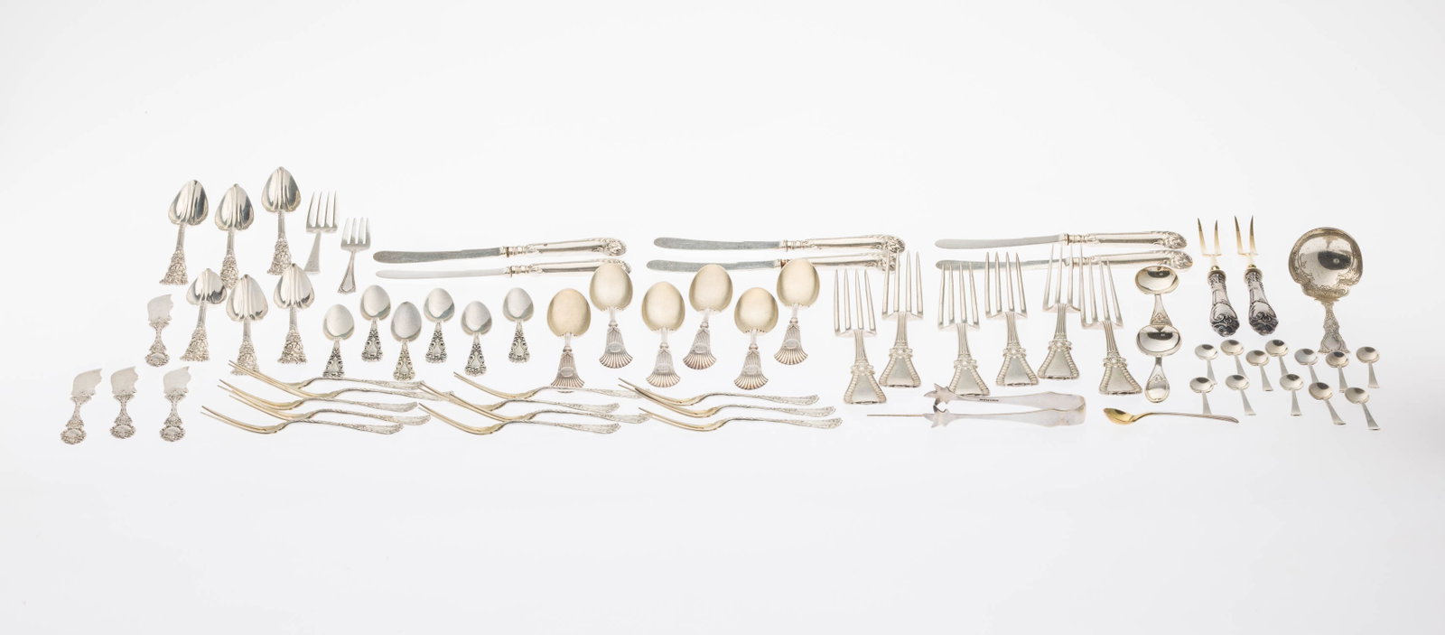 Misc. Group of Sterling Silver Flatware: Property from a Private Collection, Savannah, GA Description: Misc. Group of Sterling Silver Flatware, comprising 6 Ward & Bartholomew dinner forks, 6 Ball, Black & Co. tea spoons with initials, 6