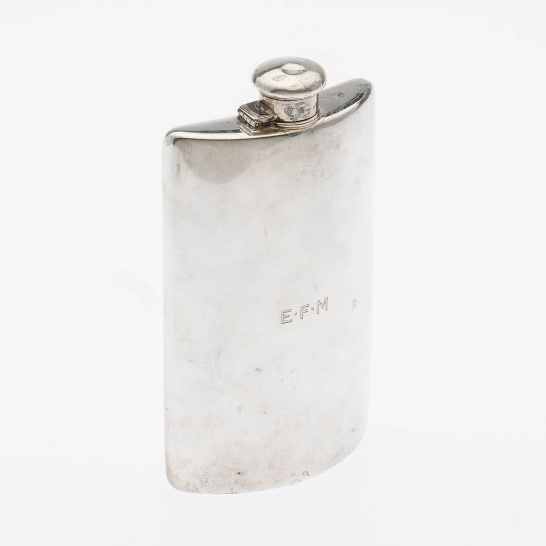 Tiffany Sterling Silver Flask: Property of a Private Collector, St. Simons Island, GA Description: Tiffany Sterling Silver Flask, marked Tiffany & Co. on the underside dating it between 1907 and 1947, monogrammed and inscribed