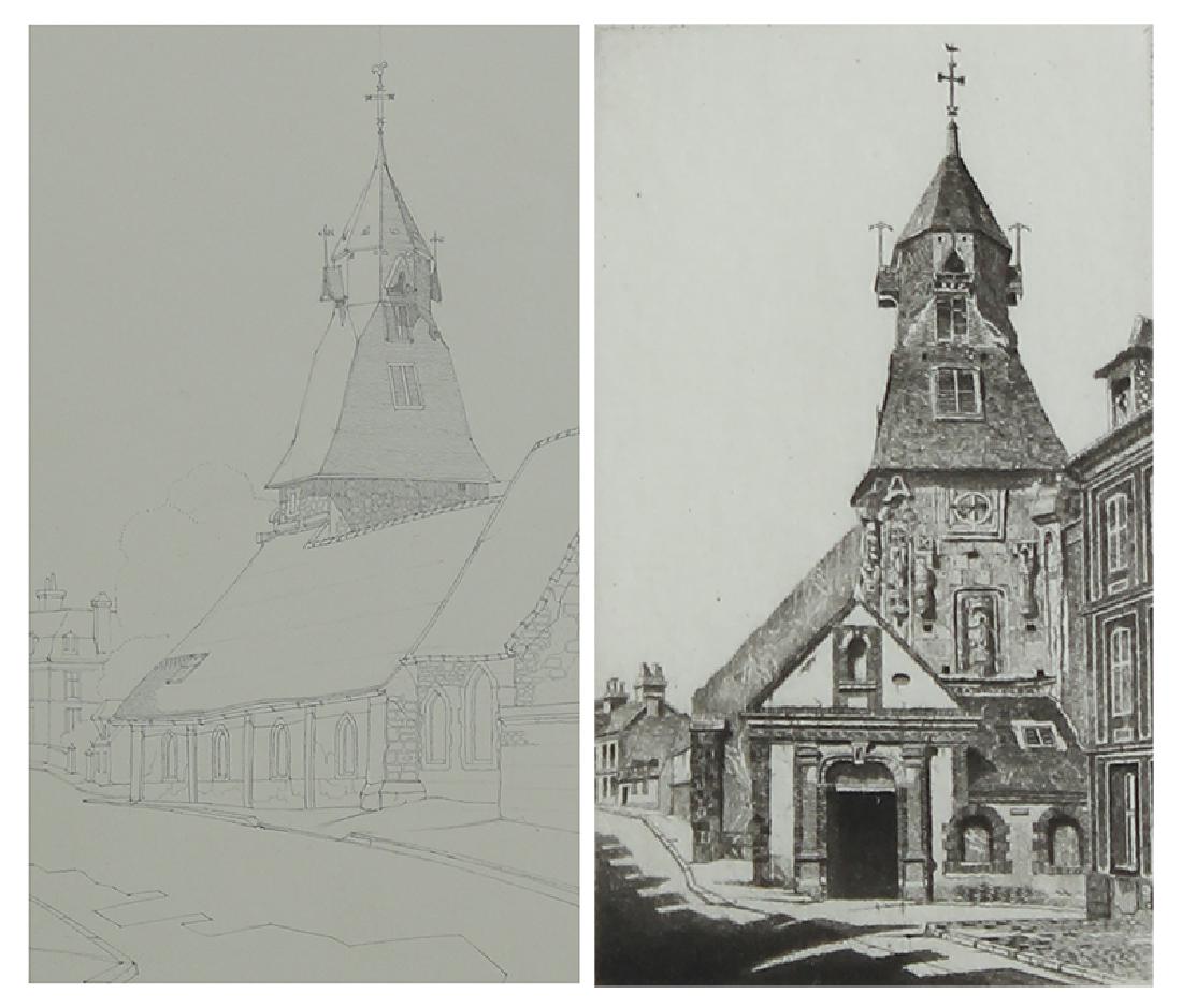 John Taylor Arms (1887-1953) American (two): ELISE ST. JEAN LAIGLE (Rear View), 1936, pencil drawing on paper, signed and dated lower right, title lower left, image 4 ¾ x 2 ¾”, sheet 7 ¾ x 5 ¼”, some small soft creases, small linen hinge