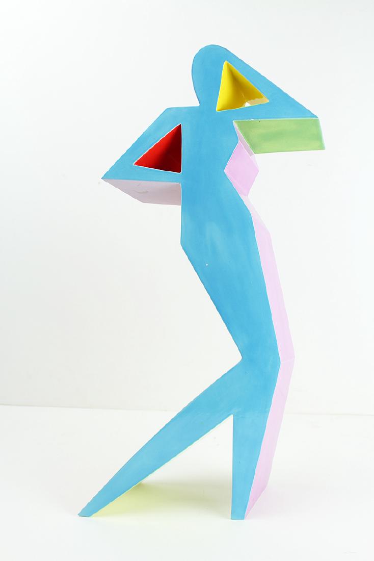 Fred Stodder (b. 1957) Californian: FEMALE FIGURE, 1988, multicolor ceramic figurine, signed and dated and inscribed A-19 in black marker underneath, 22 ¾ x 10 ¾ x 4”, two fleabites in blue, otherwise in good studio condition.